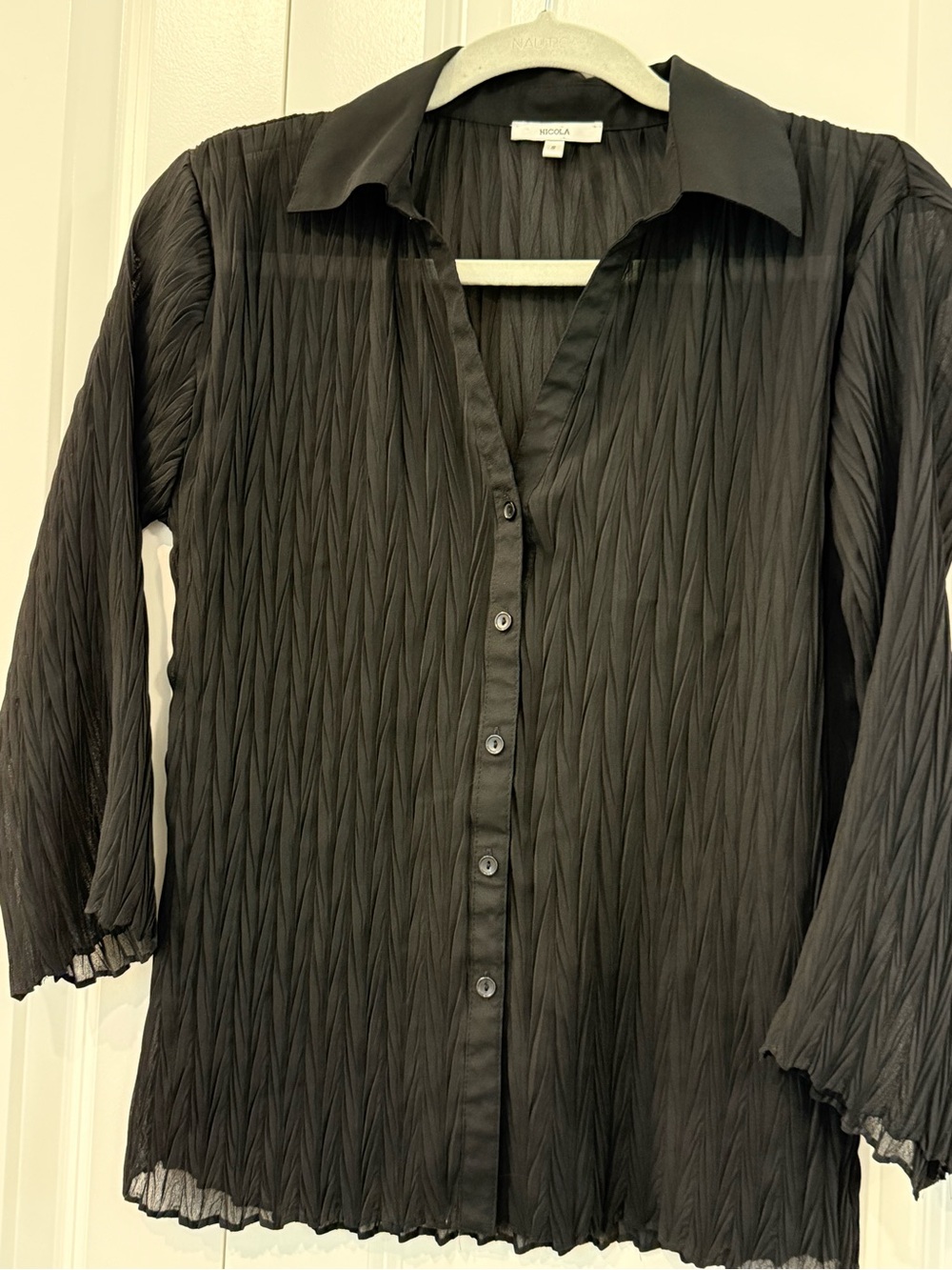 NICOLA Black Ridged Detailed Button Down Blouse - Picture 4 of 8